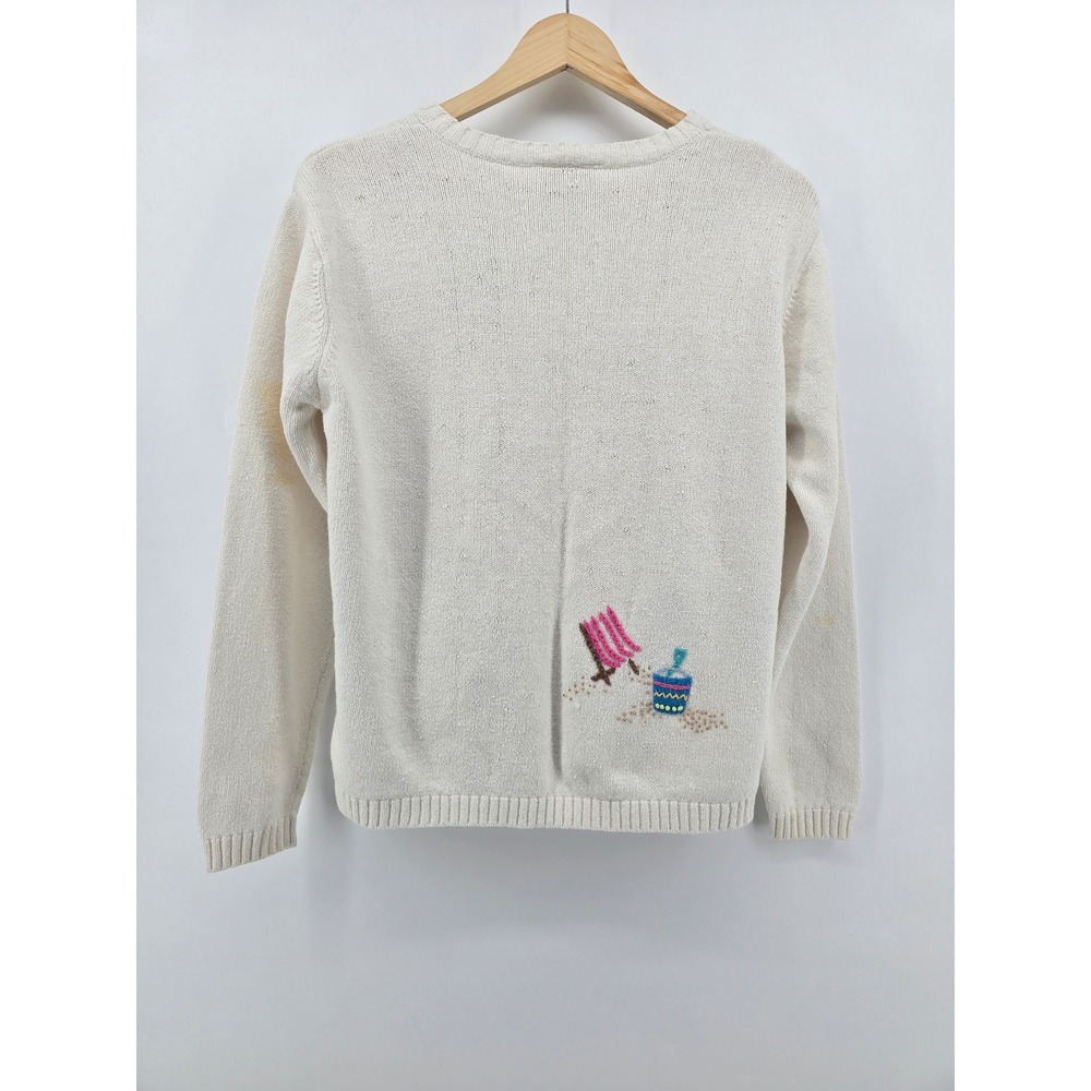 Talbots Cardigan Sweater Women Small Cream Beach Theme Embroidery Sunglasses 90s - Picture 6 of 9